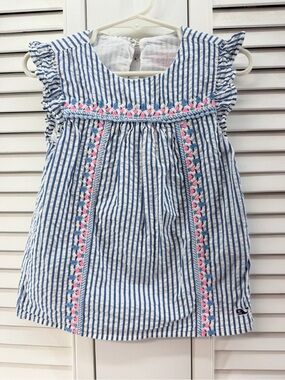 Vineyard vines size 12-18M Blue & White Stripe Embroidered seersucker Sundress
